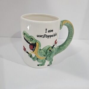 Cracker Barrel Coffee Mug Cup "I Am Unstoppable" 3D Dinosaur  T-REX funny mug